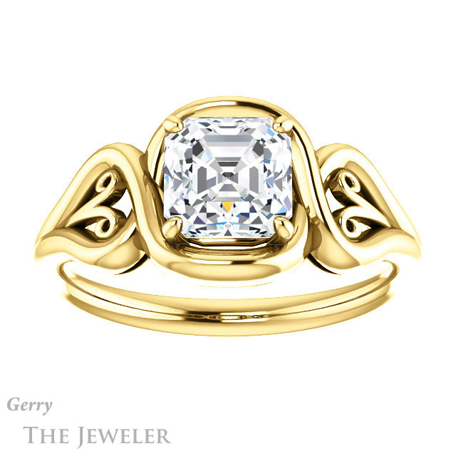 14k Yellow Gold Asscher Cut Forever One Engagement Ring Setting #GTJ1064-asscher-fo-y 1 14k Yellow Gold Asscher Cut Forever One Engagement Ring Setting #GTJ1064-asscher-fo-y