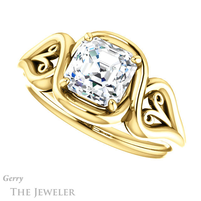 14k Yellow Gold Asscher Cut Forever One Engagement Ring Setting #GTJ1064-asscher-fo-y 5 14k Yellow Gold Asscher Cut Forever One Engagement Ring Setting #GTJ1064-asscher-fo-y