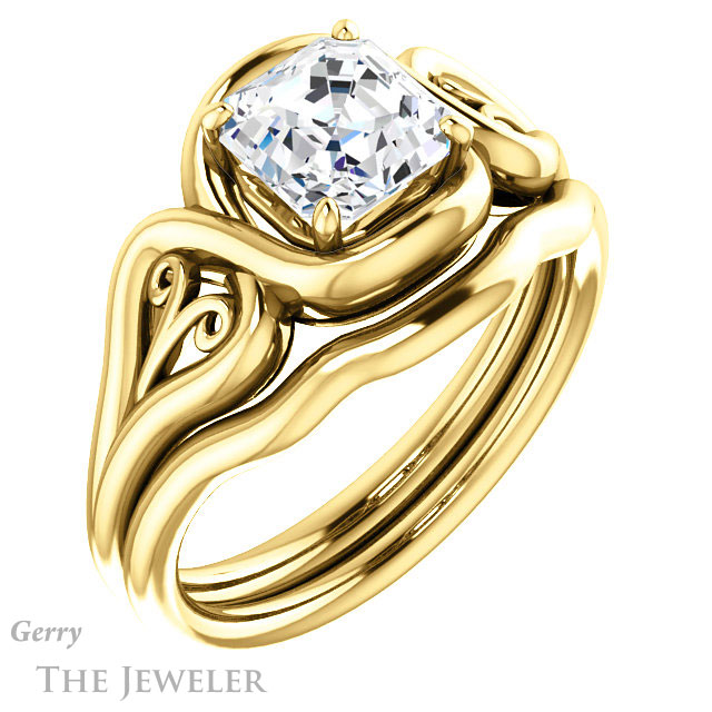 14k Yellow Gold Asscher Cut Forever One Engagement Ring Setting #GTJ1064-asscher-fo-y 6 14k Yellow Gold Asscher Cut Forever One Engagement Ring Setting #GTJ1064-asscher-fo-y