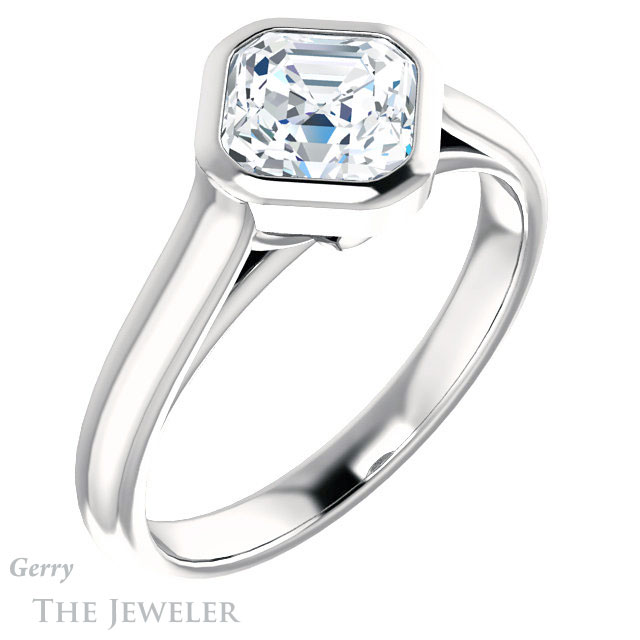 14k White Gold Asscher Cut Forever One Engagement Ring Setting #GTJ1065-asscher-fo-w