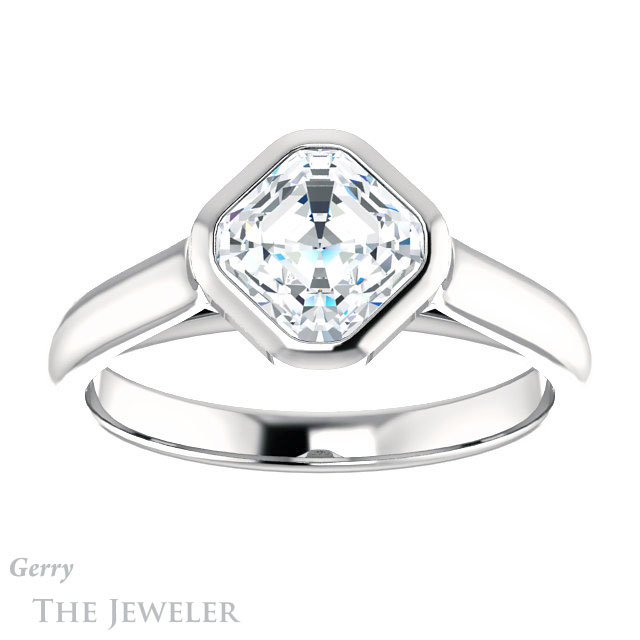 14k White Gold Asscher Cut Forever One Engagement Ring Setting #GTJ1065-asscher-fo-w