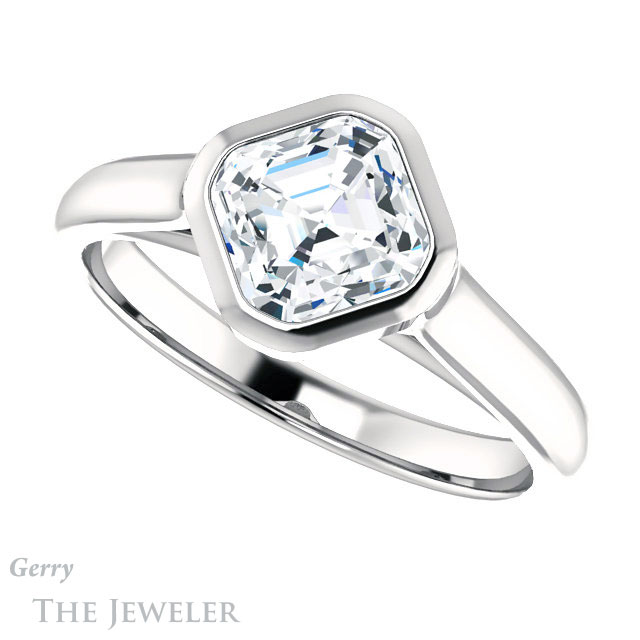 14k White Gold Asscher Cut Forever One Engagement Ring Setting #GTJ1065-asscher-fo-w