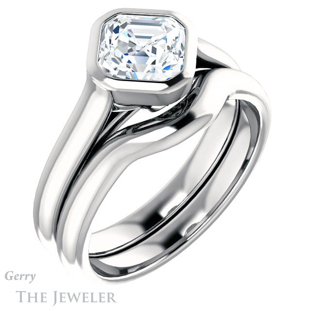 14k White Gold Asscher Cut Forever One Engagement Ring Setting #GTJ1065-asscher-fo-w