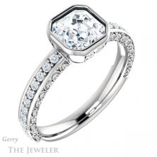14k White Gold Asscher Cut Forever One Engagement Ring Setting #GTJ1067-asscher-fo-w 4 14k White Gold Asscher Cut Forever One Engagement Ring Setting #GTJ1067-asscher-fo-w