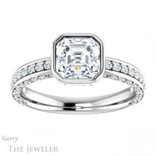 14k White Gold Asscher Cut Forever One Engagement Ring Setting #GTJ1067-asscher-fo-w 1 14k White Gold Asscher Cut Forever One Engagement Ring Setting #GTJ1067-asscher-fo-w