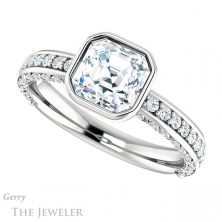 14k White Gold Asscher Cut Forever One Engagement Ring Setting #GTJ1067-asscher-fo-w 5 14k White Gold Asscher Cut Forever One Engagement Ring Setting #GTJ1067-asscher-fo-w