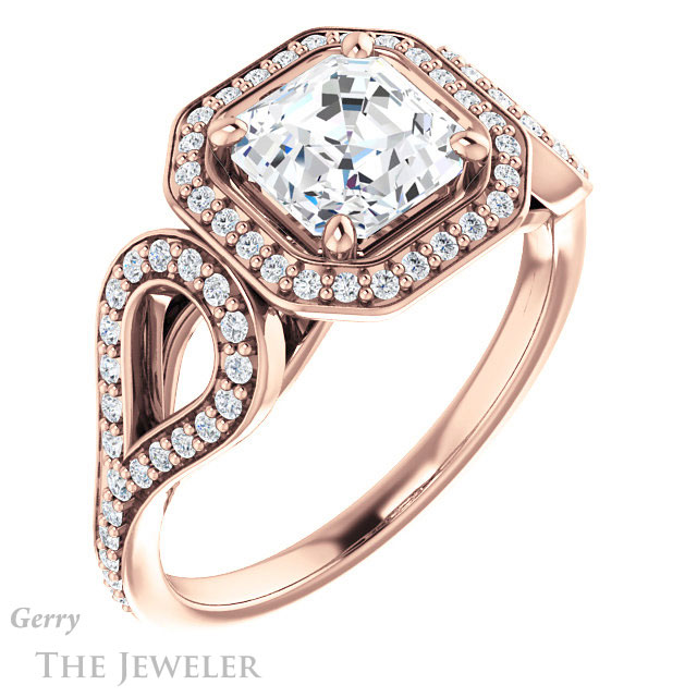 Asscher Cut Forever One Engagement Ring Setting #GTJ1068-asscher-fo-r | Gerry The Jeweler 14k Rose Gold Asscher Cut Forever One Engagement Ring Setting #GTJ1068-asscher-fo-r