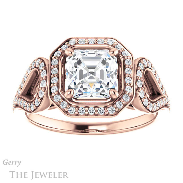 Asscher Cut Forever One Engagement Ring Setting #GTJ1068-asscher-fo-r | Gerry The Jeweler 14k Rose Gold Asscher Cut Forever One Engagement Ring Setting #GTJ1068-asscher-fo-r