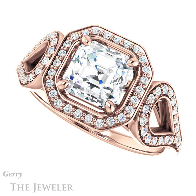 Asscher Cut Forever One Engagement Ring Setting #GTJ1068-asscher-fo-r | Gerry The Jeweler 14k Rose Gold Asscher Cut Forever One Engagement Ring Setting #GTJ1068-asscher-fo-r