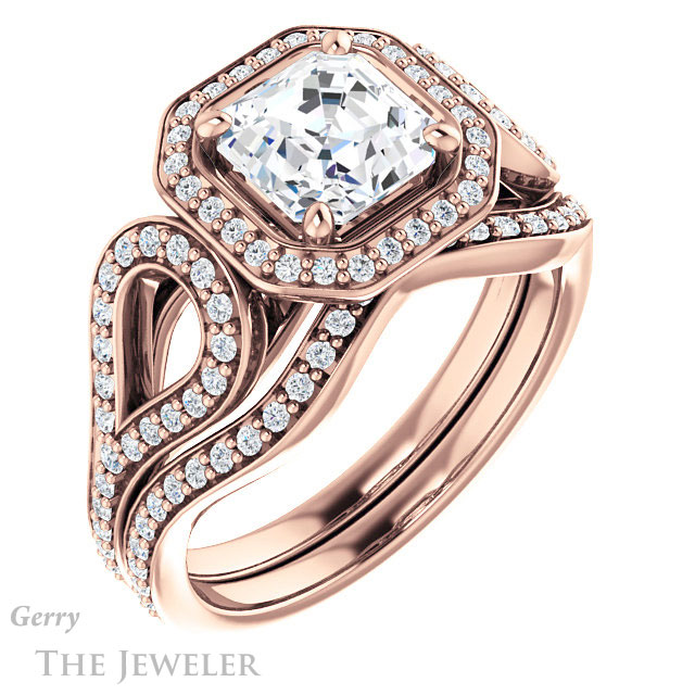 Asscher Cut Forever One Engagement Ring Setting #GTJ1068-asscher-fo-r | Gerry The Jeweler 14k Rose Gold Asscher Cut Forever One Engagement Ring Setting #GTJ1068-asscher-fo-r