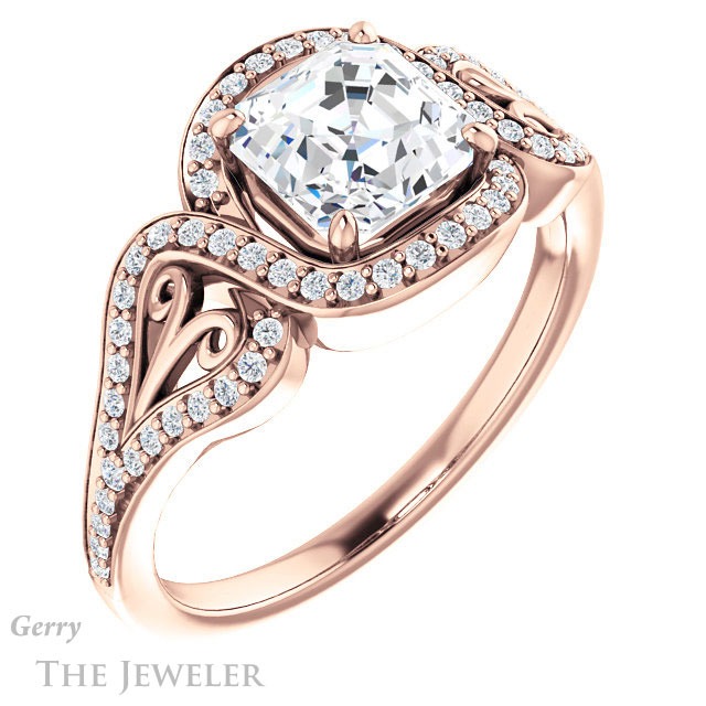 14k Rose Gold Asscher Cut Forever One Engagement Ring Setting #GTJ1069-asscher-fo-r