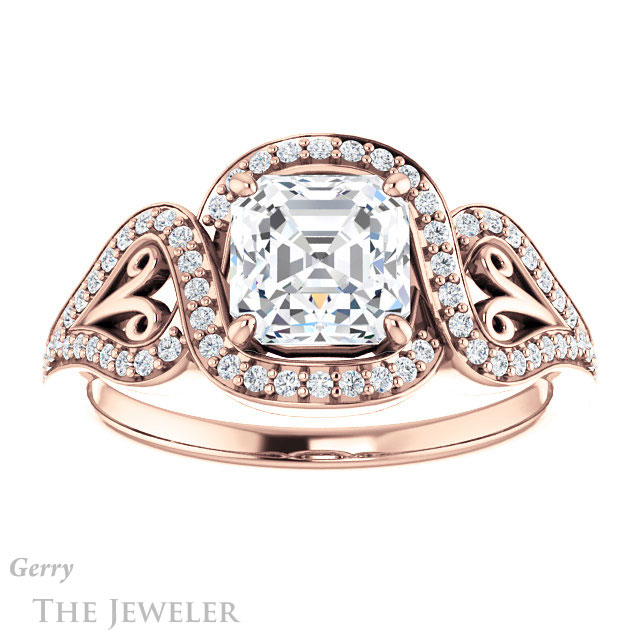 14k Rose Gold Asscher Cut Forever One Engagement Ring Setting #GTJ1069-asscher-fo-r