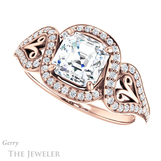 14k Rose Gold Asscher Cut Forever One Engagement Ring Setting #GTJ1069-asscher-fo-r