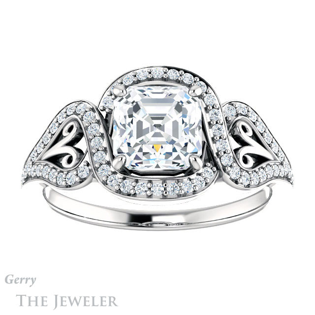 14k White Gold Asscher Cut Forever One Engagement Ring Setting #GTJ1069-asscher-fo-w