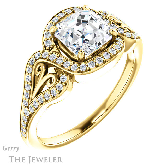 14k Yellow Gold Asscher Cut Forever One Engagement Ring Setting #GTJ1069-asscher-fo-y 4 14k Yellow Gold Asscher Cut Forever One Engagement Ring Setting #GTJ1069-asscher-fo-y