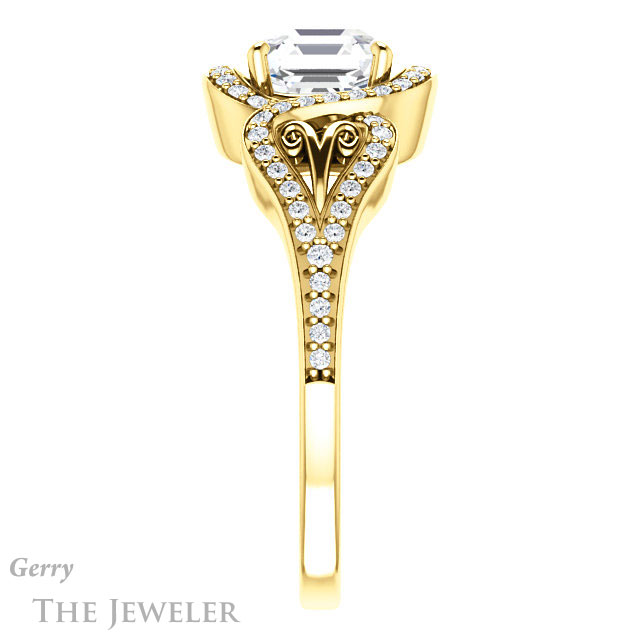 14k Yellow Gold Asscher Cut Forever One Engagement Ring Setting #GTJ1069-asscher-fo-y 3 14k Yellow Gold Asscher Cut Forever One Engagement Ring Setting #GTJ1069-asscher-fo-y