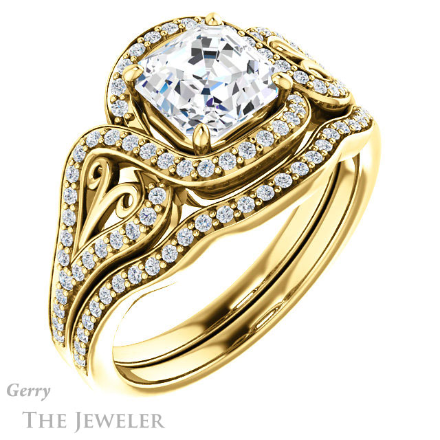 14k Yellow Gold Asscher Cut Forever One Engagement Ring Setting #GTJ1069-asscher-fo-y 6 14k Yellow Gold Asscher Cut Forever One Engagement Ring Setting #GTJ1069-asscher-fo-y