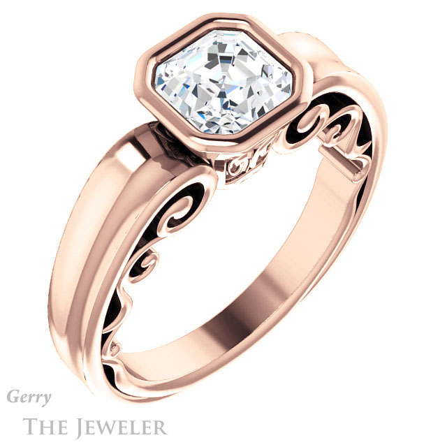14k Rose Gold Asscher Cut Forever One Engagement Ring Setting #GTJ1070-asscher-fo-r
