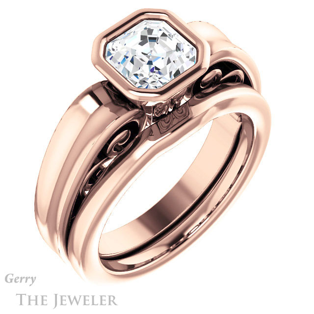 14k Rose Gold Asscher Cut Forever One Engagement Ring Setting #GTJ1070-asscher-fo-r