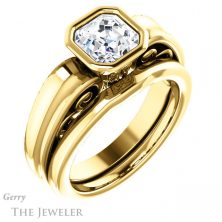 14k Yellow Gold Asscher Cut Forever One Engagement Ring Setting #GTJ1070-asscher-fo-y