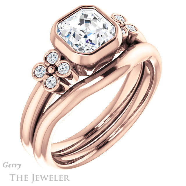 14k Rose Gold Asscher Cut Forever One Engagement Ring Setting #GTJ1071-asscher-fo-r