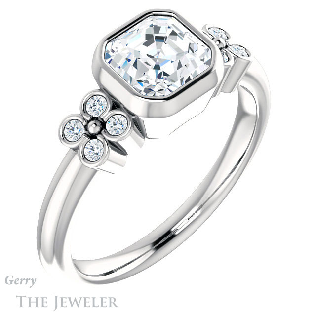 14k White Gold Asscher Cut Forever One Engagement Ring Setting #GTJ1071-asscher-fo-w 4 14k White Gold Asscher Cut Forever One Engagement Ring Setting #GTJ1071-asscher-fo-w