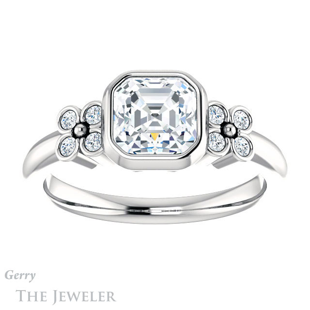 14k White Gold Asscher Cut Forever One Engagement Ring Setting #GTJ1071-asscher-fo-w 1 14k White Gold Asscher Cut Forever One Engagement Ring Setting #GTJ1071-asscher-fo-w