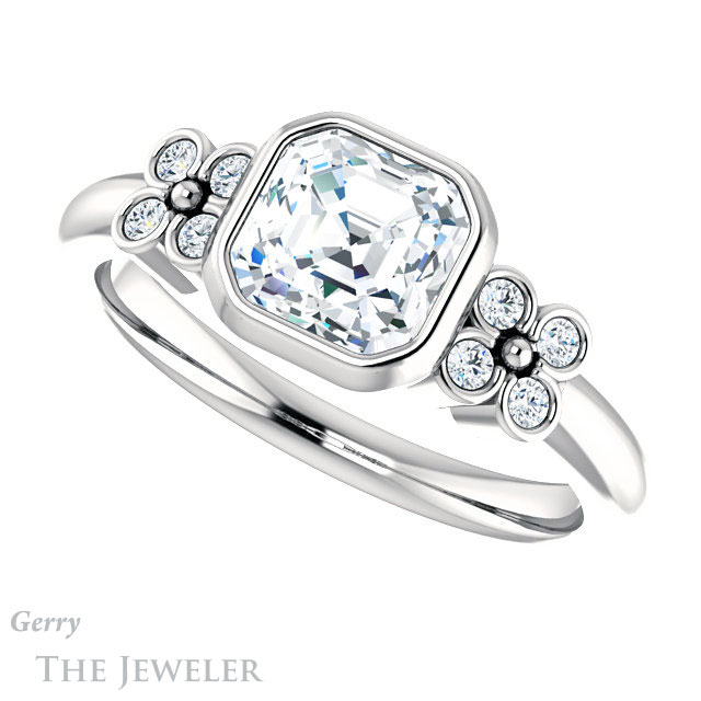 14k White Gold Asscher Cut Forever One Engagement Ring Setting #GTJ1071-asscher-fo-w 5 14k White Gold Asscher Cut Forever One Engagement Ring Setting #GTJ1071-asscher-fo-w