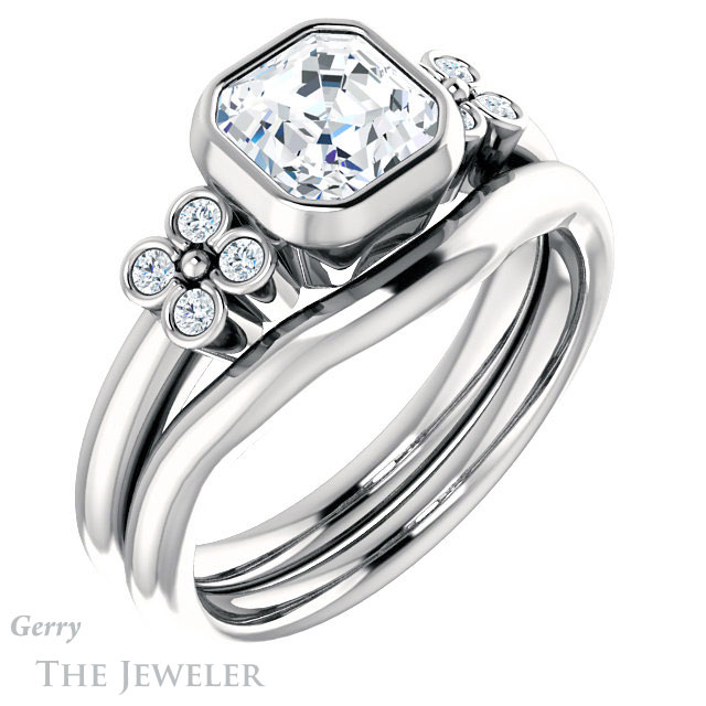 14k White Gold Asscher Cut Forever One Engagement Ring Setting #GTJ1071-asscher-fo-w 6 14k White Gold Asscher Cut Forever One Engagement Ring Setting #GTJ1071-asscher-fo-w