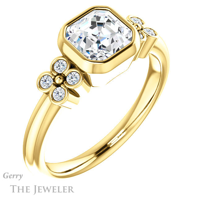 14k Yellow Gold Asscher Cut Forever One Engagement Ring Setting #GTJ1071-asscher-fo-y 4 14k Yellow Gold Asscher Cut Forever One Engagement Ring Setting #GTJ1071-asscher-fo-y