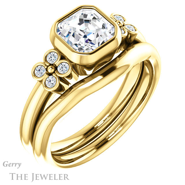 14k Yellow Gold Asscher Cut Forever One Engagement Ring Setting #GTJ1071-asscher-fo-y 6 14k Yellow Gold Asscher Cut Forever One Engagement Ring Setting #GTJ1071-asscher-fo-y
