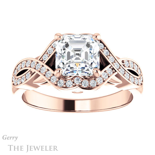 14k Rose Gold Asscher Cut Forever One Engagement Ring Setting #GTJ1072-asscher-fo-r 1 14k Rose Gold Asscher Cut Forever One Engagement Ring Setting #GTJ1072-asscher-fo-r