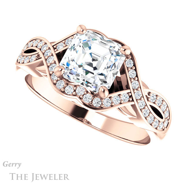 14k Rose Gold Asscher Cut Forever One Engagement Ring Setting #GTJ1072-asscher-fo-r 5 14k Rose Gold Asscher Cut Forever One Engagement Ring Setting #GTJ1072-asscher-fo-r