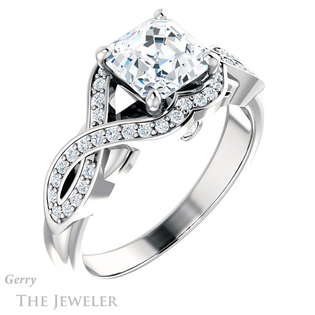 14k White Gold Asscher Cut Forever One Engagement Ring Setting #GTJ1072-asscher-fo-w
