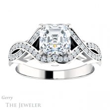 14k White Gold Asscher Cut Forever One Engagement Ring Setting #GTJ1072-asscher-fo-w