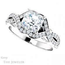 14k White Gold Asscher Cut Forever One Engagement Ring Setting #GTJ1072-asscher-fo-w