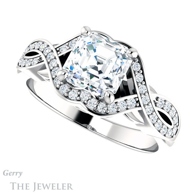 14k White Gold Asscher Cut Forever One Engagement Ring Setting #GTJ1072-asscher-fo-w