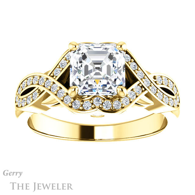 14k Yellow Gold Asscher Cut Forever One Engagement Ring Setting #GTJ1072-asscher-fo-y