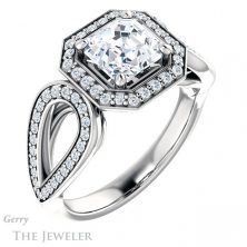 14k White Gold Asscher Cut Forever One Engagement Ring Setting #GTJ1073-asscher-fo-w