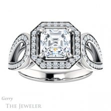 14k White Gold Asscher Cut Forever One Engagement Ring Setting #GTJ1073-asscher-fo-w