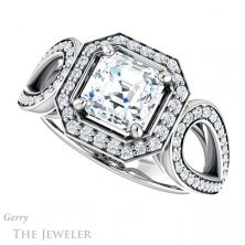 14k White Gold Asscher Cut Forever One Engagement Ring Setting #GTJ1073-asscher-fo-w