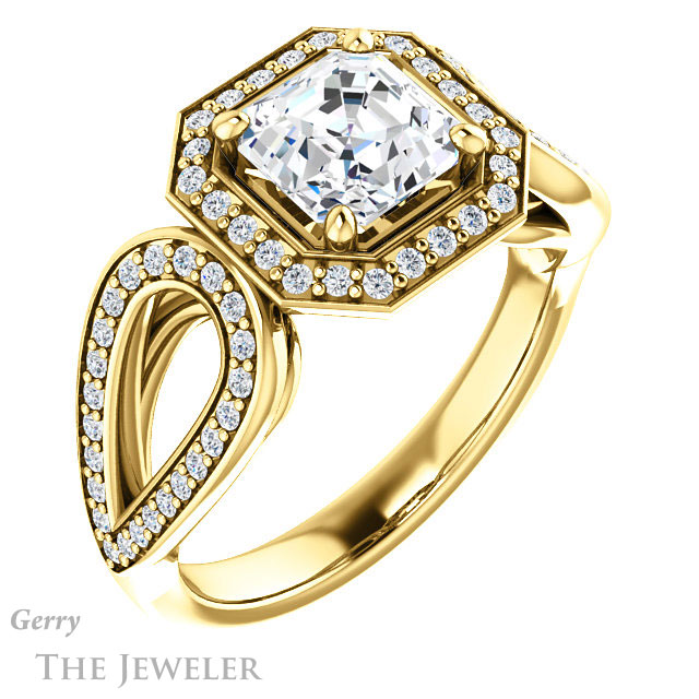 14k Yellow Gold Asscher Cut Forever One Engagement Ring Setting #GTJ1073-asscher-fo-y 4 14k Yellow Gold Asscher Cut Forever One Engagement Ring Setting #GTJ1073-asscher-fo-y