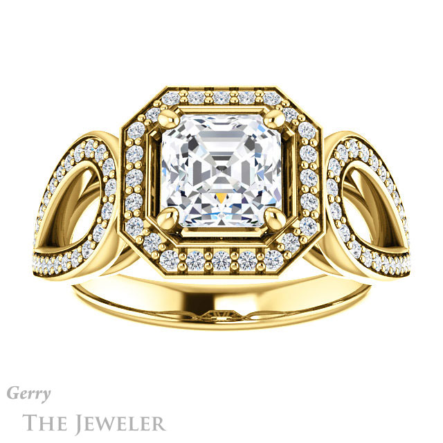 14k Yellow Gold Asscher Cut Forever One Engagement Ring Setting #GTJ1073-asscher-fo-y 1 14k Yellow Gold Asscher Cut Forever One Engagement Ring Setting #GTJ1073-asscher-fo-y