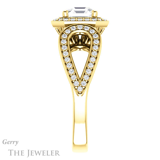 14k Yellow Gold Asscher Cut Forever One Engagement Ring Setting #GTJ1073-asscher-fo-y 3 14k Yellow Gold Asscher Cut Forever One Engagement Ring Setting #GTJ1073-asscher-fo-y