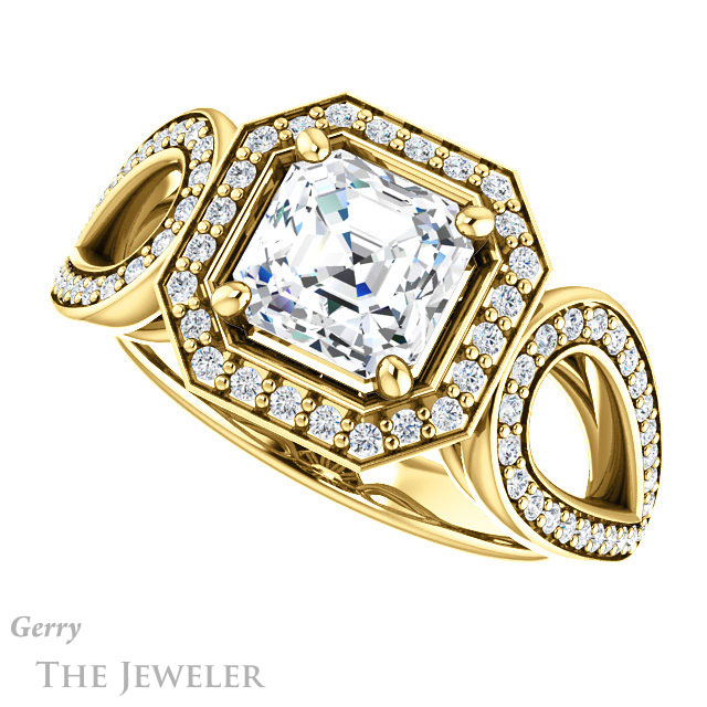 14k Yellow Gold Asscher Cut Forever One Engagement Ring Setting #GTJ1073-asscher-fo-y 5 14k Yellow Gold Asscher Cut Forever One Engagement Ring Setting #GTJ1073-asscher-fo-y