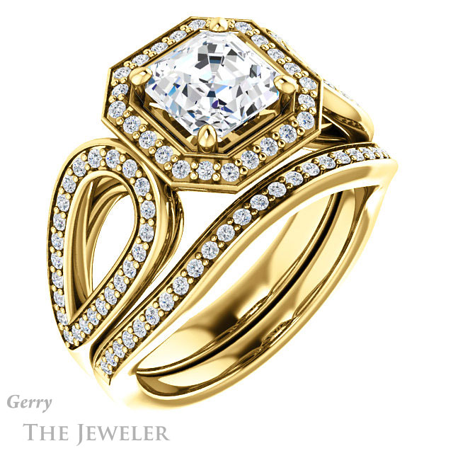 14k Yellow Gold Asscher Cut Forever One Engagement Ring Setting #GTJ1073-asscher-fo-y 6 14k Yellow Gold Asscher Cut Forever One Engagement Ring Setting #GTJ1073-asscher-fo-y