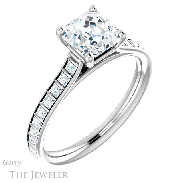 Asscher Cut Forever One Engagement Ring Setting #GTJ1074-asscher-fo-w | Gerry The Jeweler 14k White Gold Asscher Cut Forever One Engagement Ring Setting #GTJ1074-asscher-fo-w