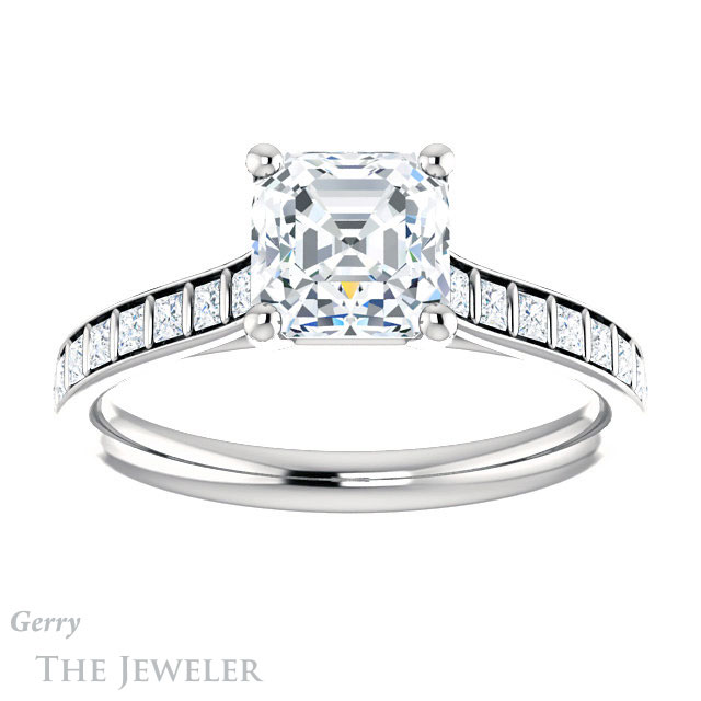 Asscher Cut Forever One Engagement Ring Setting #GTJ1074-asscher-fo-w | Gerry The Jeweler 14k White Gold Asscher Cut Forever One Engagement Ring Setting #GTJ1074-asscher-fo-w