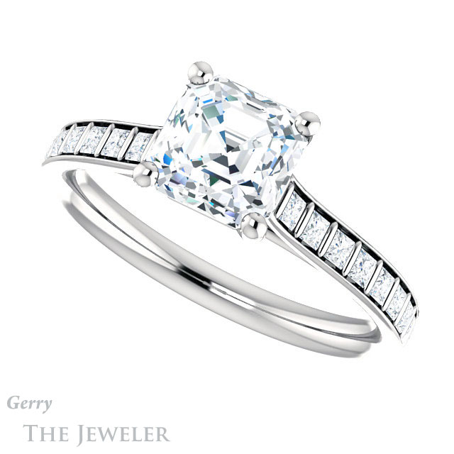 Asscher Cut Forever One Engagement Ring Setting #GTJ1074-asscher-fo-w | Gerry The Jeweler 14k White Gold Asscher Cut Forever One Engagement Ring Setting #GTJ1074-asscher-fo-w