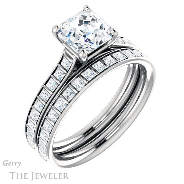 Asscher Cut Forever One Engagement Ring Setting #GTJ1074-asscher-fo-w | Gerry The Jeweler 14k White Gold Asscher Cut Forever One Engagement Ring Setting #GTJ1074-asscher-fo-w